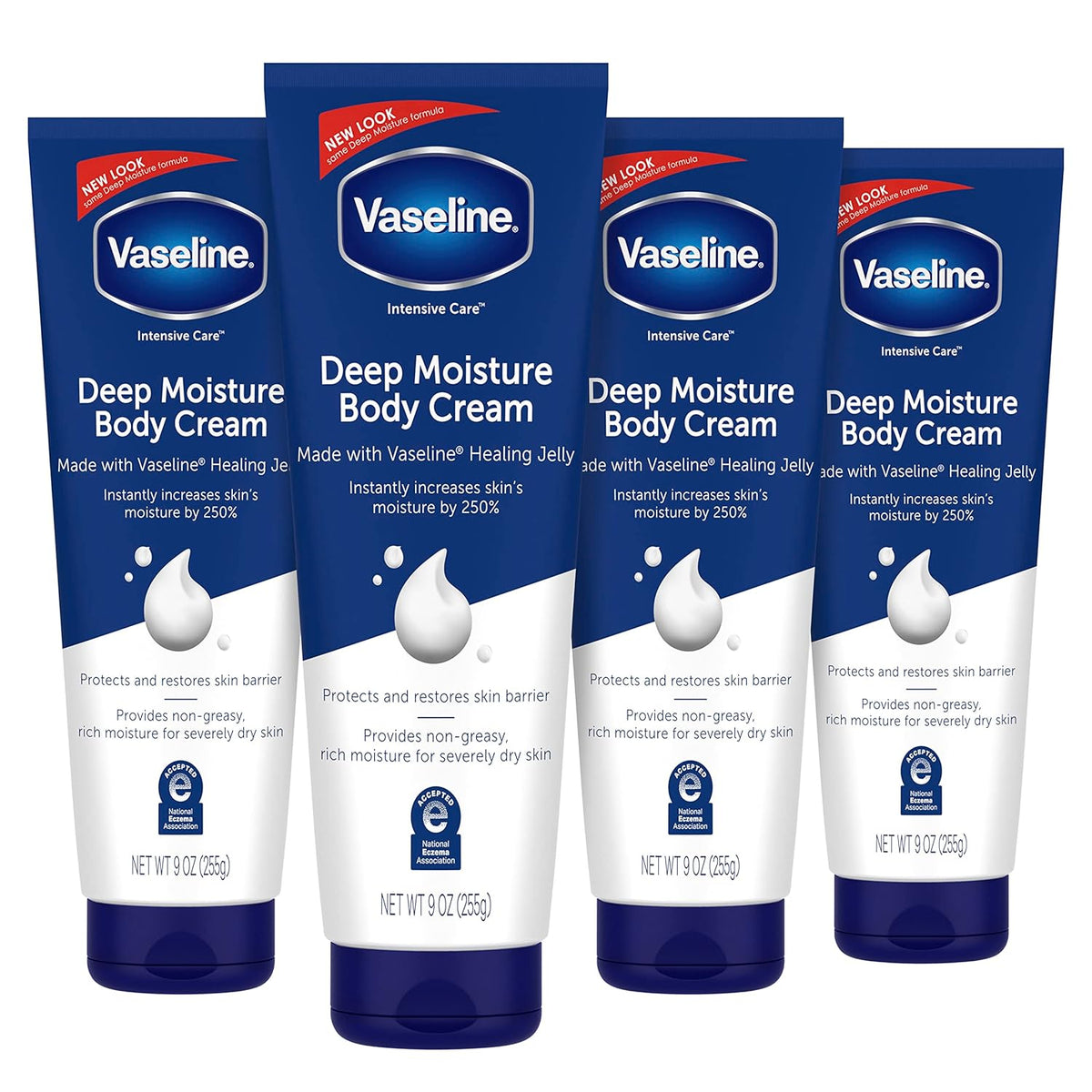 Vaseline Intensive Care Body Cream Deep Moisture 4 pk with Healing Petroleum Jelly & Vitamin E Rich & Smooth for Dry Skin 9 oz