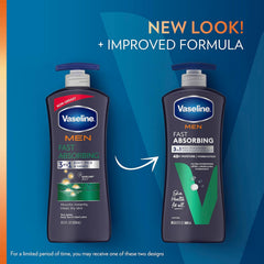 Vaseline Men Fast Absorbing 3-in-1 Face, Hands & Body Lotion for Men, 4 pack For Dry Skin,Absorbs in Just 15 Seconds for Moisturized Skin 20.3 Oz
