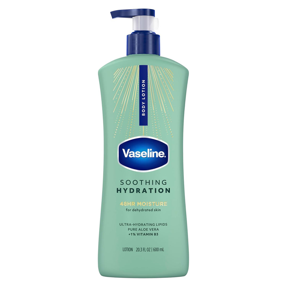 Vaseline Soothing Hydration Body Lotion Soothing Hydration for Dry Skin with Ultra-Hydrating Lipids + 1% Aloe Vera Extract to Refresh Dehydrated Skin 20.3 Fl oz