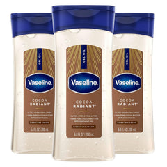 Vaseline Intensive Care Cocoa Radiant Pack of 3 for Glowing Skin Body Gel Oil Made with Pure Cocoa Butter + Replenishing Oils 6.8 oz