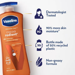 Vaseline Intensive Care Body Lotion Cocoa Radiant 4 Count for Dry Skin Lotion Made with Ultra-Hydrating Lipids and Pure Cocoa Butter for a Long-Lasting, Radiant Glow 20.3 Oz