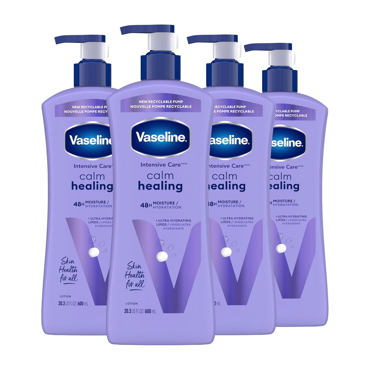 Vaseline Intensive Care Calm Healing Body Lotion 4 Count for Dry Skin Lotion Made with Ultra-Hydrating Lipids and Lavender Extract to Heal and Restore Dry Skin 20.3 Oz